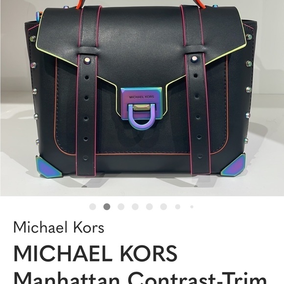 Michael Kors Black Satchel with Orange Handle with matching crossbody strap - Picture 2 of 7